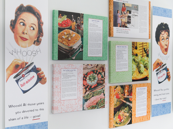 Secret Recipes for the Modern Wife wall installation by Nava Atlas